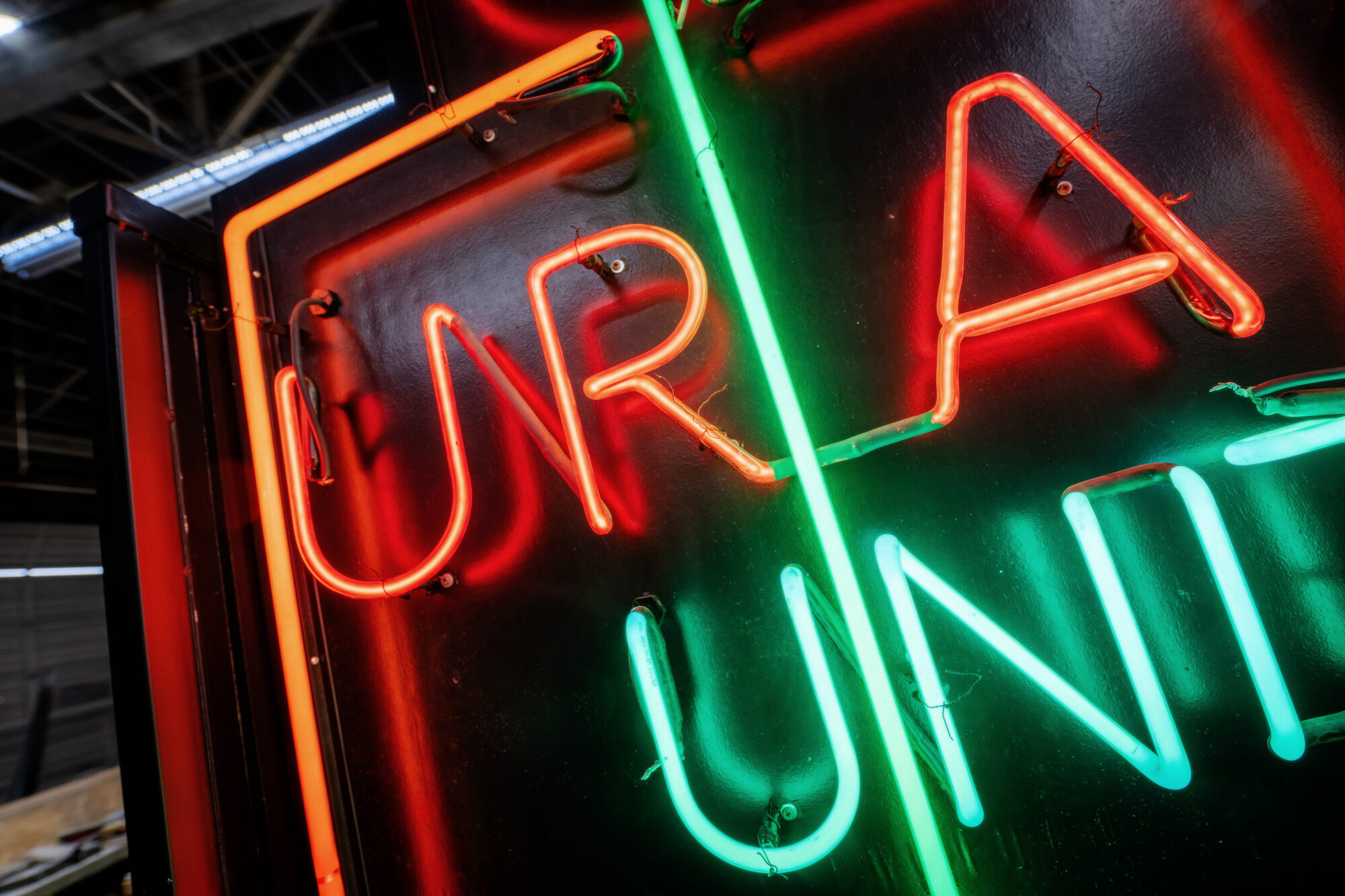 Neon artwork by Larry Simmons and Tony Greer, neon lettering detail