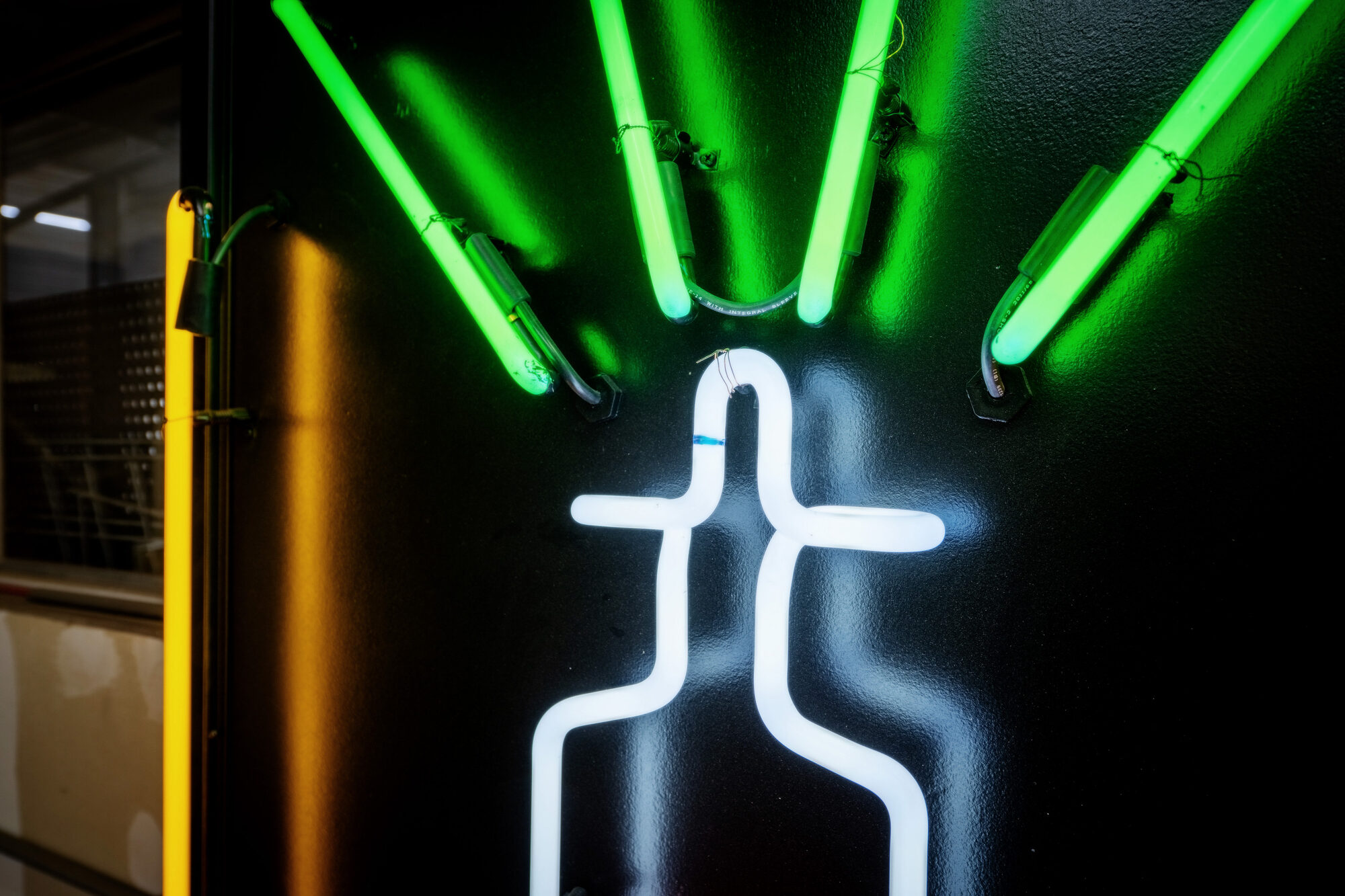Neon artwork by Larry Simmons and Tony Greer, green and white neon tubes